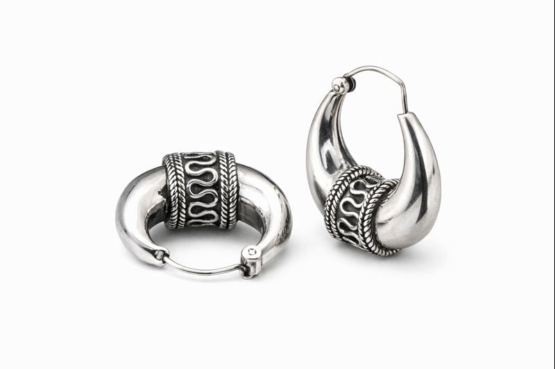 925 Sterling Silver Oxidised Hoop Earrings | Tribal Artisan Design Bali – GLOV