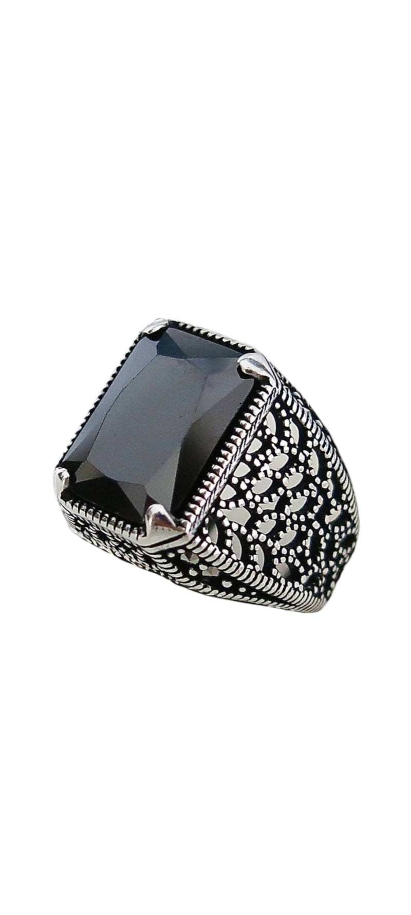 Black Stone Square Silver Ring for Men | Bold Statement Ring | GLOVI