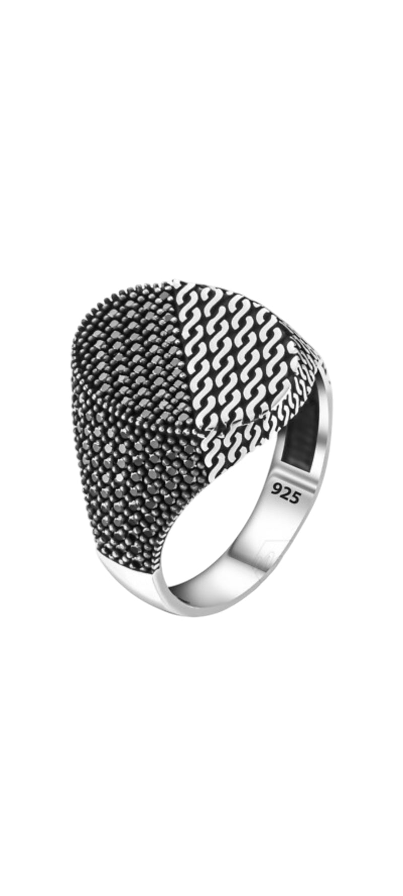 Textured Pattern Silver Ring for Men | Bold Designer Statement Ring | GLOVI
