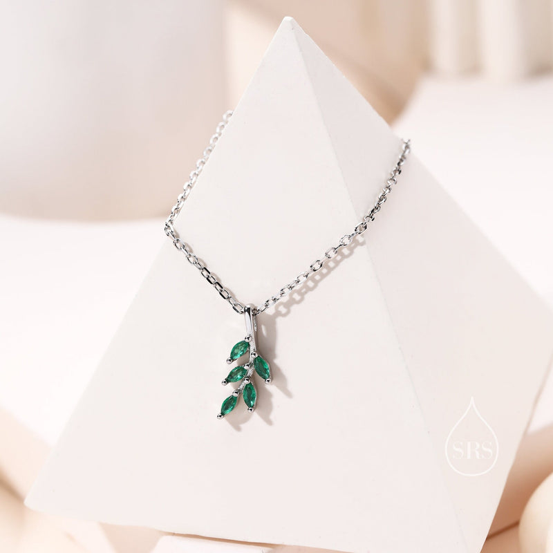 Green Leaf Gemstone Necklace for Women | Elegant Silver Pendant Chain – GLOVI