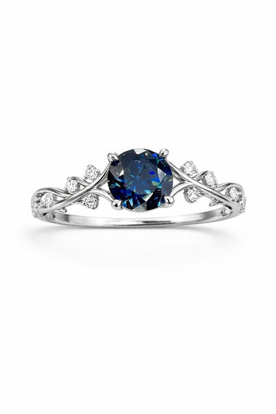 Round Blue Sapphire Ring for Women | Elegant Silver Diamond Design Ring – GLOVI