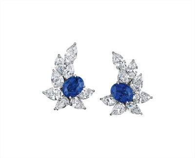 Royal Blue Stone Crystal Earrings for Women | Elegant Silver Party Wear Stud Earrings – GLOVI