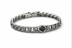 925 Sterling Silver Oxidised Chain Bracelet with Black Stone | Luxury Men’s Bracelet – GLOVI