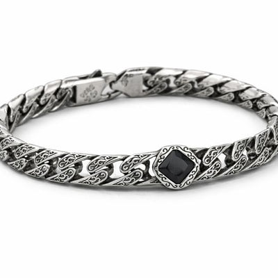 925 Sterling Silver Oxidised Chain Bracelet with Black Stone | Luxury Men’s Bracelet – GLOVI