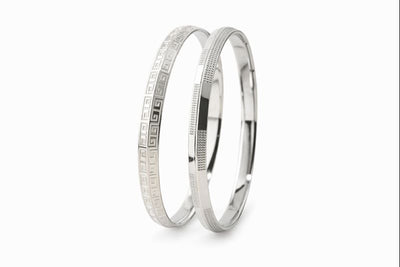 925 Sterling Silver Designer Kada Pair | Minimal Engraved Silver Bangles – GLOVI