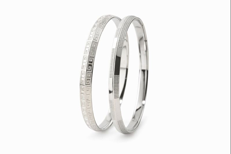 925 Sterling Silver Designer Kada Pair | Minimal Engraved Silver Bangles – GLOVI