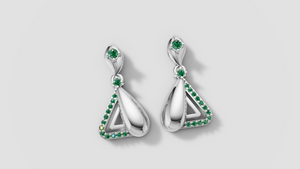 Emerald Green Stone Silver Drop Earrings for Women | 925 Sterling Silver Modern Designer Earrings