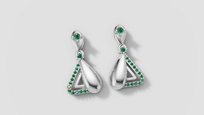 Emerald Green Stone Silver Drop Earrings for Women | 925 Sterling Silver Modern Designer Earrings