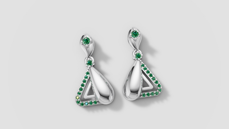 Emerald Green Stone Silver Drop Earrings for Women | 925 Sterling Silver Modern Designer Earrings