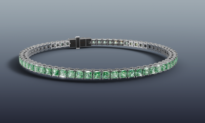 Emerald Green Tennis Bracelet in 925 Sterling Silver | Square Cut Luxury Silver Bracelet