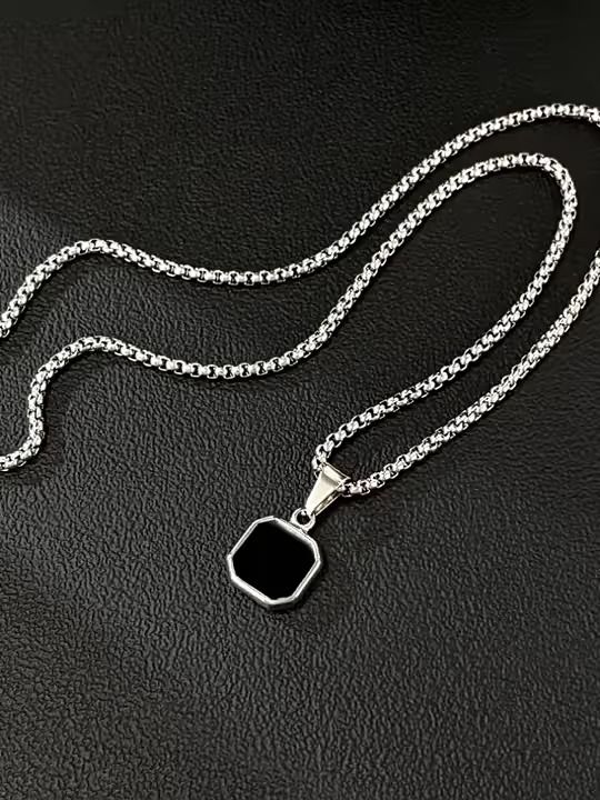 Black Pendant Chain Necklace for Men & Women | Minimal Stainless Steel Pendant – GLOVI