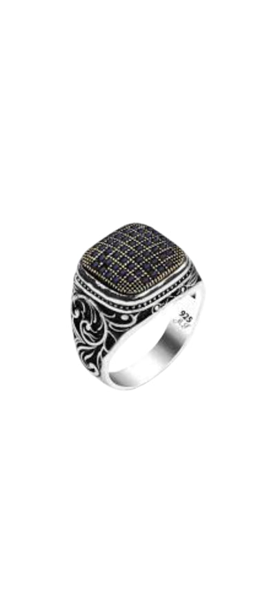 Square Designer Silver Ring for Men | Premium Pattern Statement Ring | GLOVI