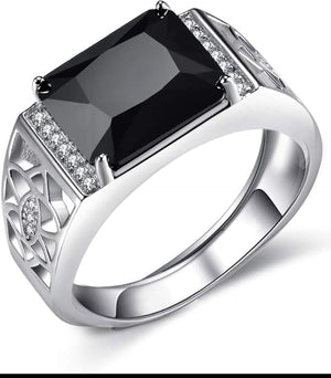 Black Stone Luxury Silver Ring for Men | Premium Designer Statement Ring | GLOVI