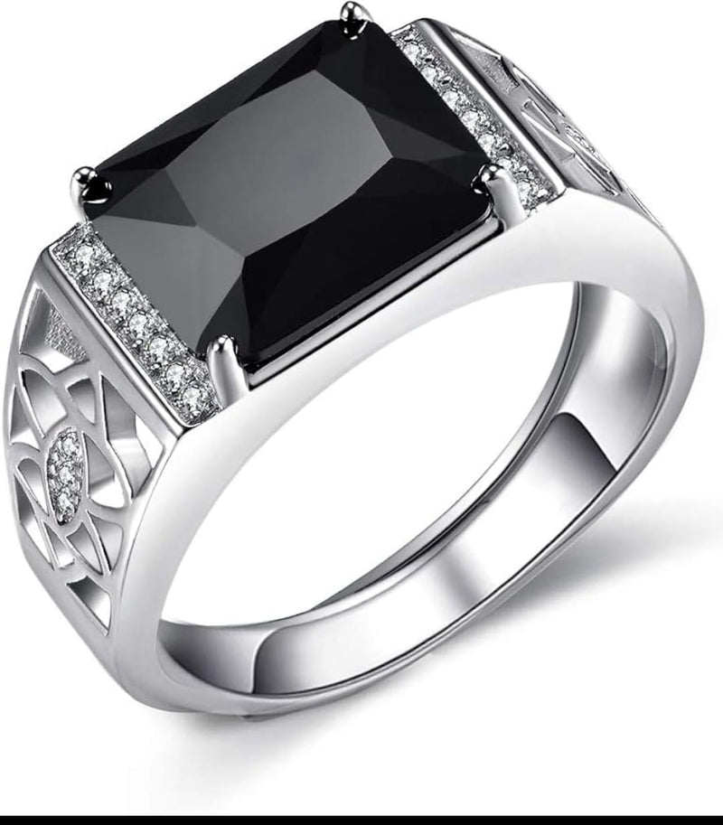 Black Stone Luxury Silver Ring for Men | Premium Designer Statement Ring | GLOVI