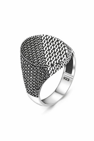 Textured Pattern Silver Ring for Men | Bold Designer Statement Ring | GLOVI