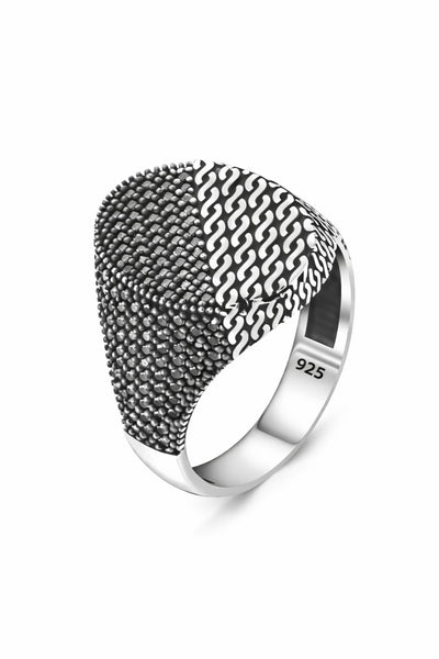 Textured Pattern Silver Ring for Men | Bold Designer Statement Ring | GLOVI