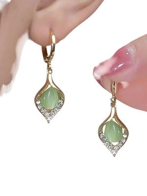 Elegant Green Stone Silver Earrings for Women | Crystal Drop Luxury Earrings – GLOVI