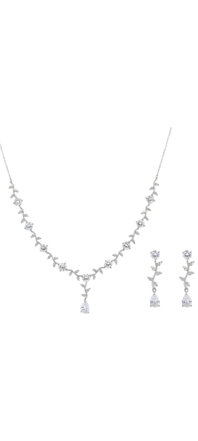 Elegant Crystal Vine Necklace Set with Earrings for Women | Silver Bridal Jewellery – GLOVI