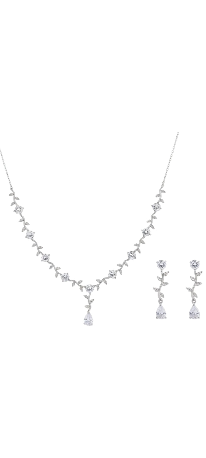 Elegant Crystal Vine Necklace Set with Earrings for Women | Silver Bridal Jewellery – GLOVI