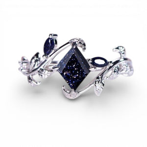 Dark Blue Crystal Leaf Ring for Women | Luxury Silver Vine Design Ring – GLOVI