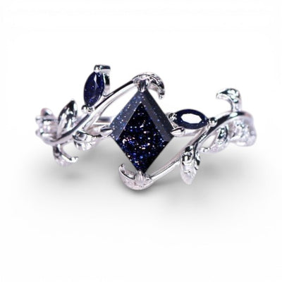 Dark Blue Crystal Leaf Ring for Women | Luxury Silver Vine Design Ring – GLOVI