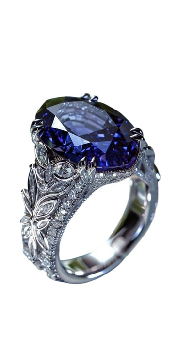 Royal Blue Sapphire Statement Ring for Women | Luxury Silver Designer Ring – GLOVI