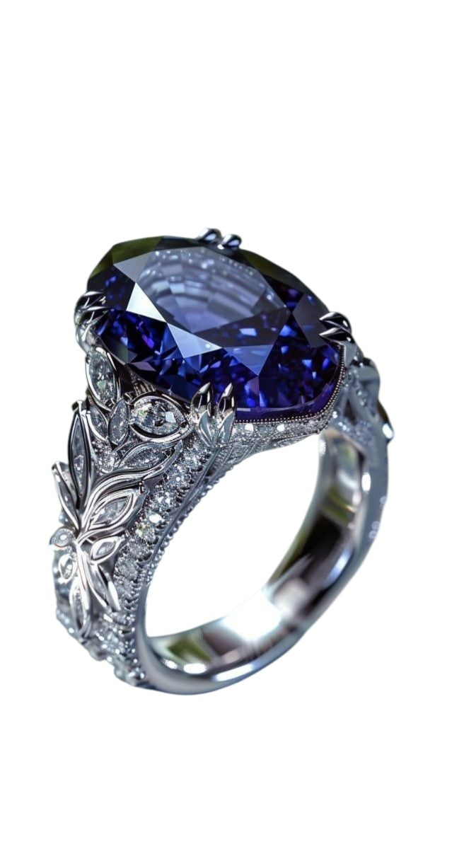 Royal Blue Sapphire Statement Ring for Women | Luxury Silver Designer Ring – GLOVI
