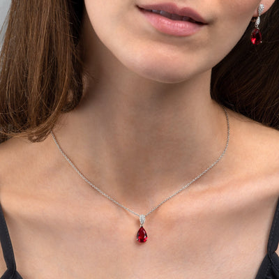 Red Gemstone Drop Necklace for Women | Elegant Silver Pendant Chain Necklace – GLOVI