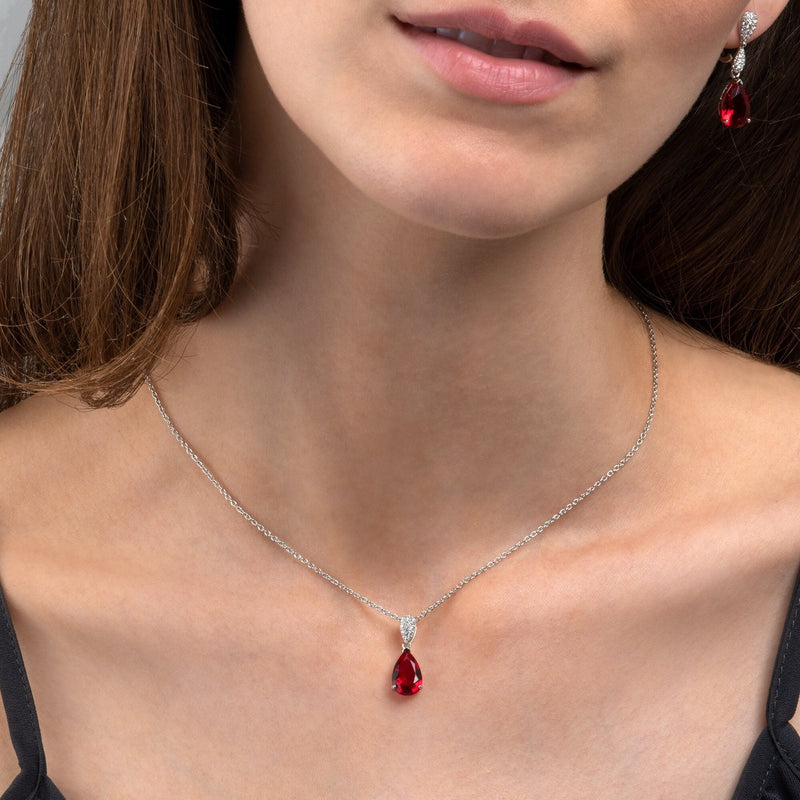 Red Gemstone Drop Necklace for Women | Elegant Silver Pendant Chain Necklace – GLOVI
