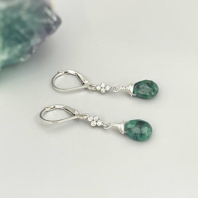 Elegant Green Drop Earrings for Women | Silver Gemstone Dangle Earrings – GLOVI